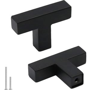 Goldenwarm 5 Pack Black Square T Bar Single Hole Knobs Cabinet Pull Drawer Handles Stainless Steel Modern Hardware for Kitchen and Bathroom Cabinets Cupboard Kitchen Cabinet Knobs