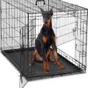 DUMOS Dog Crate, 48 Inch Extra Large Double Door Dog Cage with Plastic Leak-Proof Pan Tray, Folding Metal Wire Pet Kennel for Indoor, Outdoor, Travel