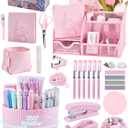 Pink Desk Accessories and Organizers with Desk Organizer and 360Rotating Pen Holder stapler Pen and a Lot of Office Pink Office Supplies Beautifully Presented in a Gift Box
