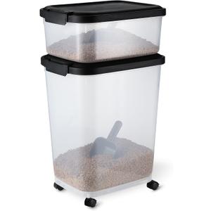 Amazon Basics Pet Food Storage Container Set, 30lbs and 10lbs with Scoop, for Dogs and Cats