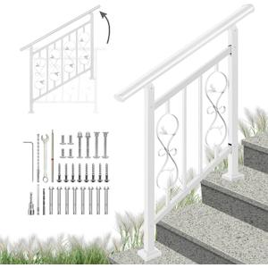 3 Step Handrails for Outdoor Steps, Adjustable,White Wrought Iron