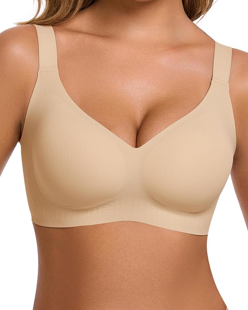 Ubras Breathable Jelly Wireless Bra, Supportive Seamless Bra for Women Comfortable Bra Everyday Wear (Beige) M