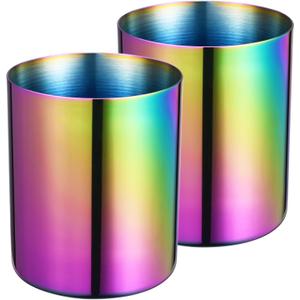 Set of 2 Rainbow 304 Stainless Steel Mirror-Polished Round Pen Holder  Nordic Style Pencil Cup & Makeup Brush Organizer for Office, Home, Kitchen, Bathroom, and Vanity