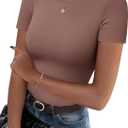 Zeagoo Women Crewneck Slim Fitted Short Sleeve T Shirts Cute Stretchy Bodycon Basic Tee Tops (Brown, M)