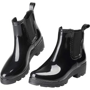 Women's Short Rain Boots Waterproof Slip On Ankle Chelsea Booties (7.5)