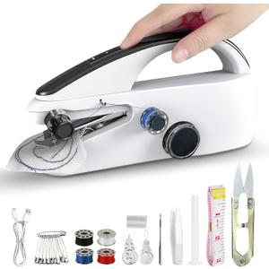 SnowVoice Handheld Sewing Machine,Two dear,Mini sewing machine,Easy to Use and Fast Stitch Suitable for Clothes,Fabrics, DIY Home Travel Electric Handheld Sewing Machine for Beginners(Milk White)