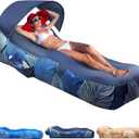 Inflatable Lounger Air Sofa with Sun Shade Cover Waterproof Inflatable Couch Chair for Camping Beach Hiking Backyard, Easy to Set Up Inflatable Couch (Navy Blue)