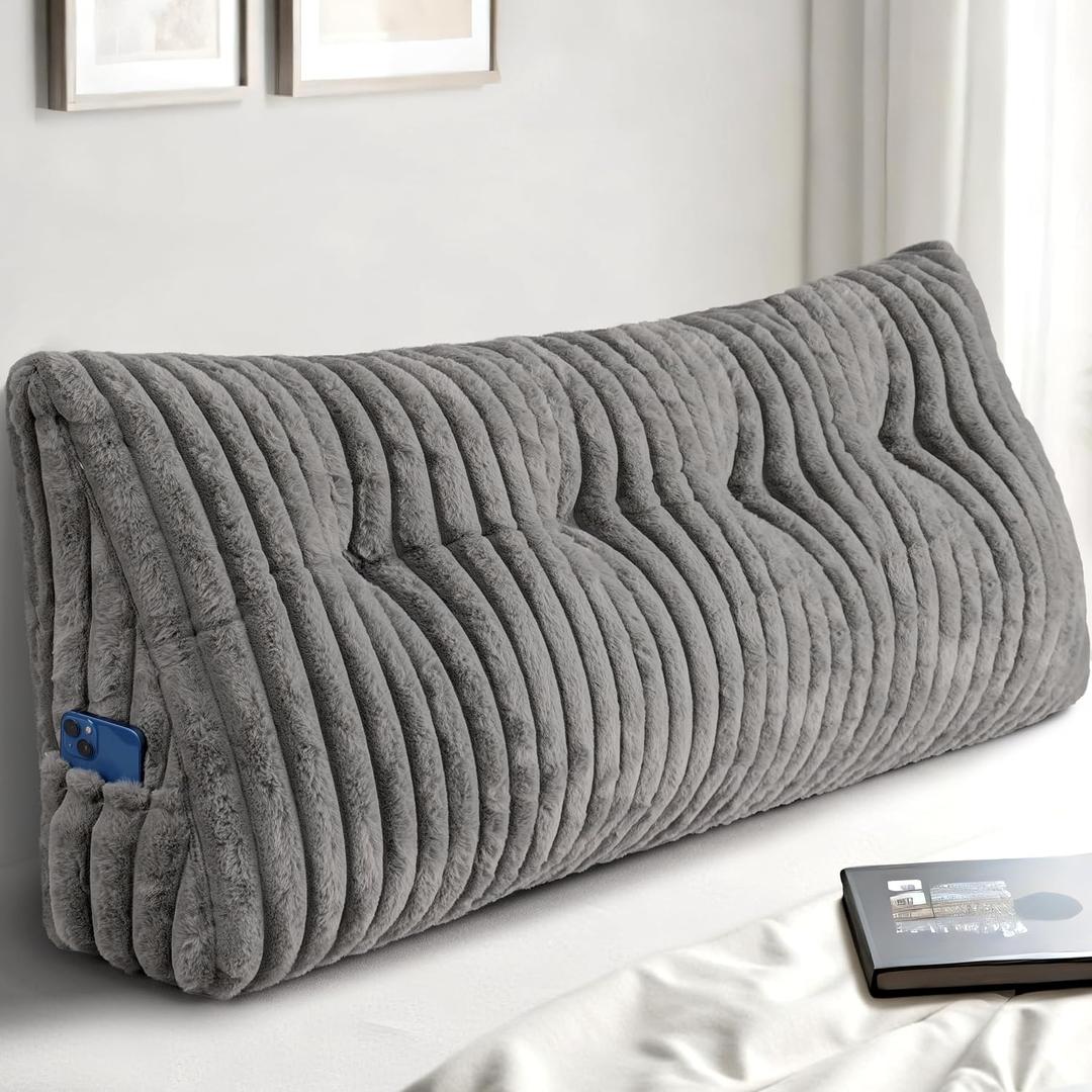 Headboard Pillow Full, Triangular Wedge Pillow Headboard Full, Cushion Headboards Reading Pillows, Backrest Pillows for Sitting in Bed or Working with Removable Cover, Grey