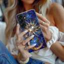 DEENAKIN for Samsung Galaxy S26 Case Cute,Aesthetic Stained Glass Moon and Sun Royal Blue, Compatible with Magsafe, Fancy Cool Retro Western Protective Slim Silicone Phone Cover for Women Girls (Blue)