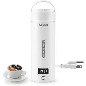 Sekaer Portable Electric Tea Kettle Travel Small Mini Coffee Kettle, with 4 Variable Presets, Personal Hot Water Boiler 304 Stainless Steel with Auto Shut-Off & Boil Dry Protection, SY-618A (White)