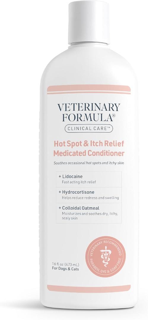 Veterinary Formula Clinical Care Hot Spot & Itch Relief Cat & Dog Medicated Conditioner, 16 oz  Oatmeal Conditions Skin for a Lustrous Coat, Formulated to Help Alleviate Itchy Skin