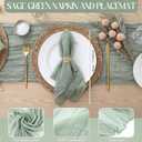 Breling 14 Sets Boho Sage Green Table Decor Set, 120 inch 10FT Cheesecloth Table Runner, 20"x20" Gauze Napkins Bulk, Grass Woven Placemats for Dining, Kitchen, Wedding, Party Farmhouse Decor, 35.43 x 118.11 inches
