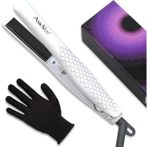 AmoVee Mini Portable Flat Iron, Ceramic Tourmaline Dual Voltage Travel Hair Straightener, Small Flat Irons for Short Hair, White