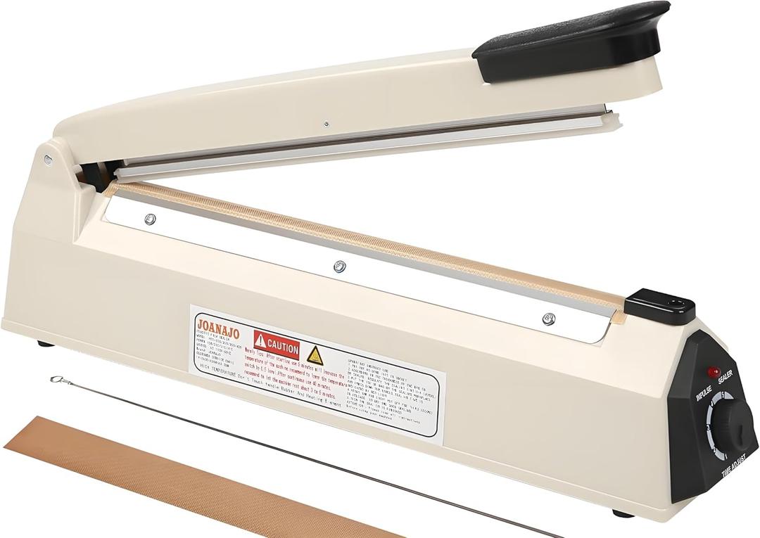 Impulse Sealer 12 inch Manual Heat Sealer Machine with Adjustable Heating Mode, ABS Shrink Wrap Bag Sealers for Plastic PE PP Bags, Portable Poly Bag Sealing Machine with Extra Replace Kit(Ivory)
