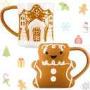LemonRoad 2 Pcs 14 oz Christmas Cute Coffee Mugs Gingerbread Man and House Ceramic Novelty Ceramic 3D Cocoa Cups Vintage Happy Christmas Mugs Gifts for Hot Chocolate Cocoa Milk Tea Coffee Lover