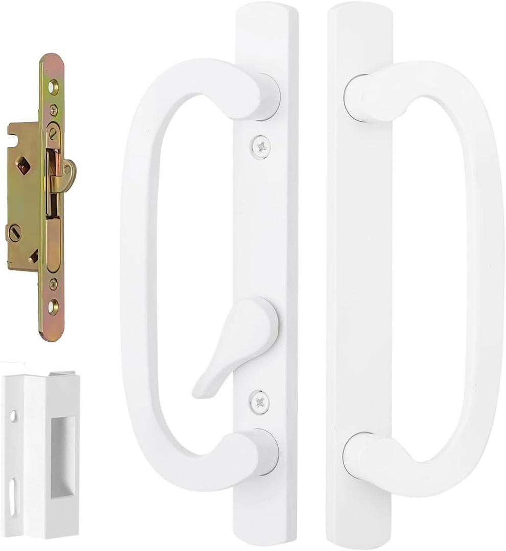Offset Center Sliding Door Handle with Mortise Lock and Keeper Assembly 45Keyway, 3-15/16" H.C., NonHandle Used for 1-3/8" to 2-1/4" Thick Sliding Glass Door & Patio Door (White)