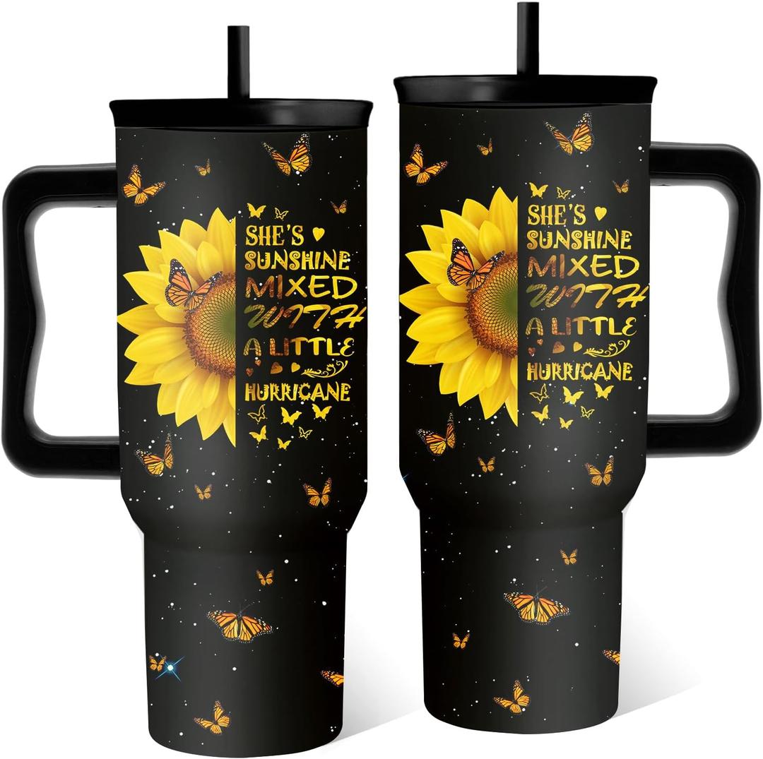 Sunflower Gifts For Women, Positive Tumbler With Handle 40 Oz, Sunflower Tumbler For Women Sister Best Friends, Christmas Gifts, Christmas Travel Coffee Insulated Cup
