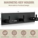 VIS'V Magnetic Key Holder Wall Mount, Metal Adhesive Key Hanger with 3 Hooks, No Drilling, 2 Mount Options, Black, Small