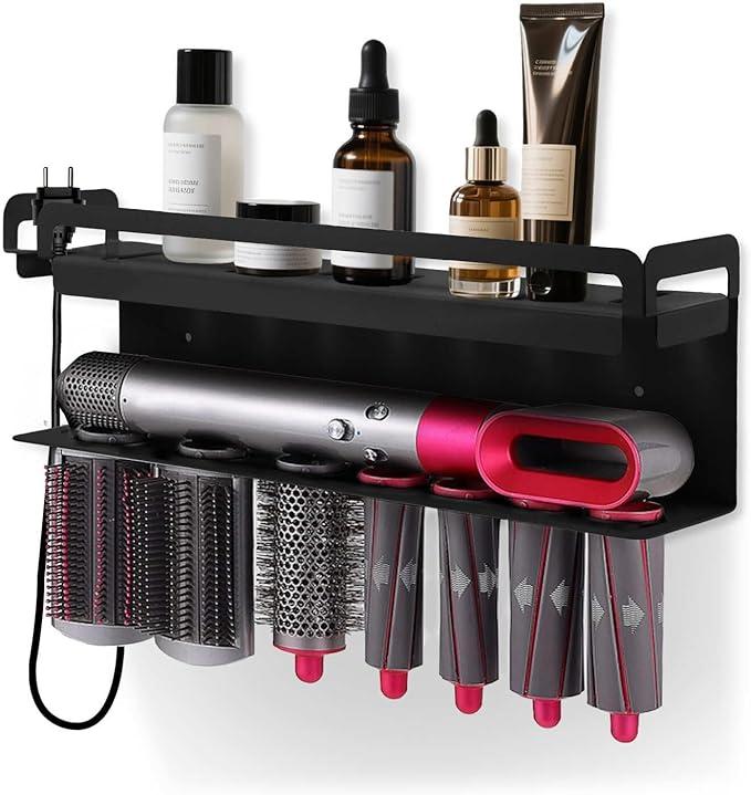 Hyber&Cara Wall Mounted Storage Holder Compatible with Dyson Airwrap Storage Stand Rack No Drill Storagefor Bathroom Shelf Organizer Curling Iron Attachments and Complete Styler Black