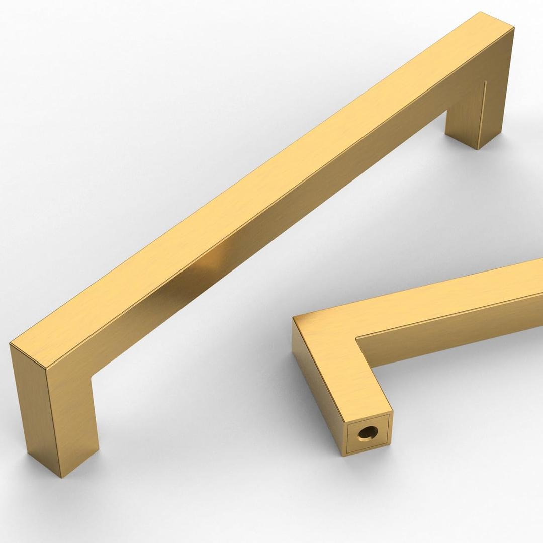10 Pack 8.8''(224mm) Brushed Brass Cabinet Pulls Kitchen Gold Cabinet Handles Stainless Steel Drawer Pulls Square Cabinet Hardware for Cupboard