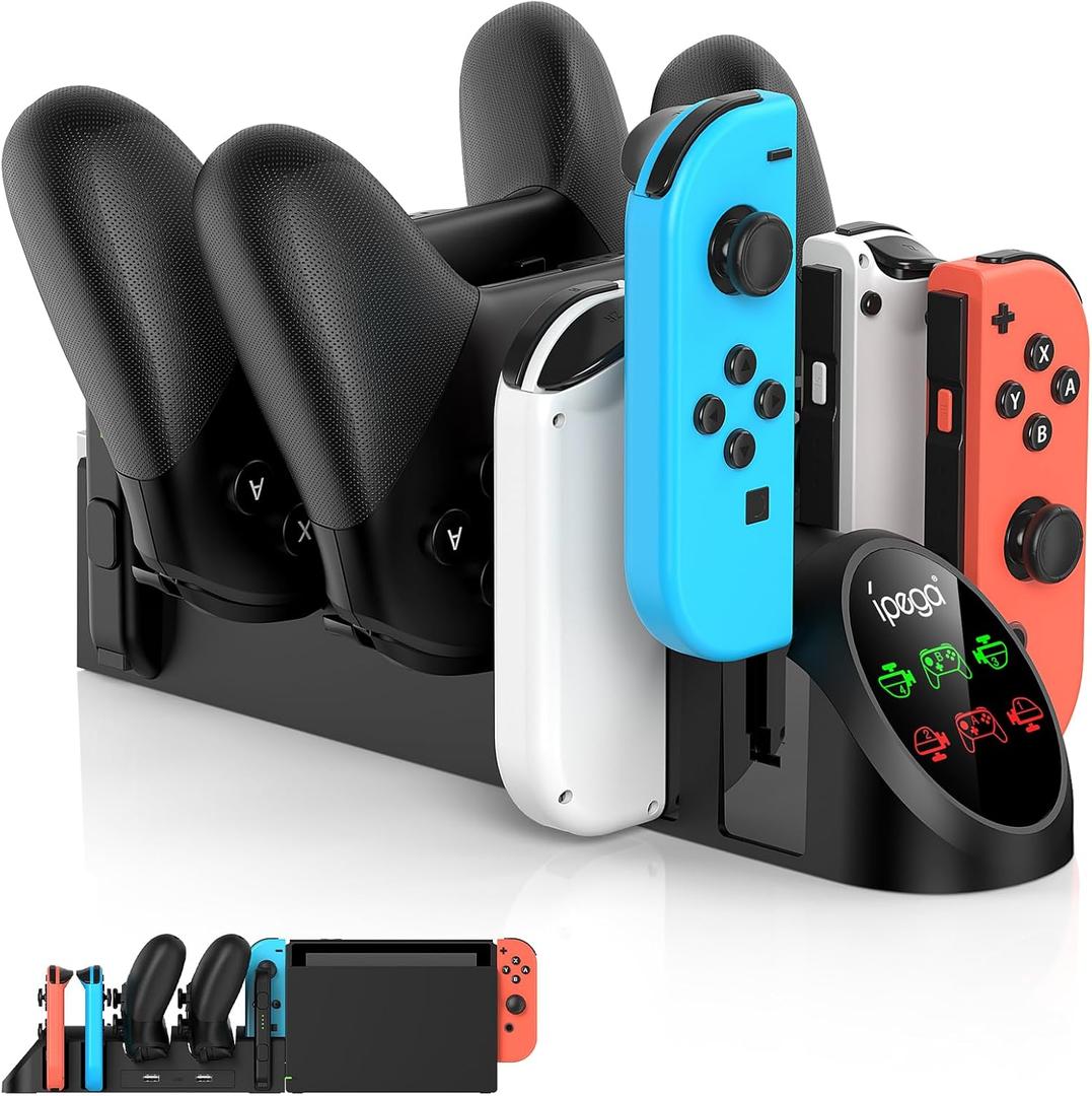 FastSnail Charging Dock Compatible with Nintendo Switch Pro Controllers and for Joy Cons & OLED Model for Joycon,Multifunction Charger Stand for Switch with 2 USB 2.0 Plug and 2.0 Ports (Black)