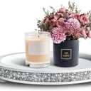 12 inch Round Wood Tray, Acrylic Diamond Decoration, Decorative Tray for Living Room, Coffee Table or Kitchen Table Service Tray, White