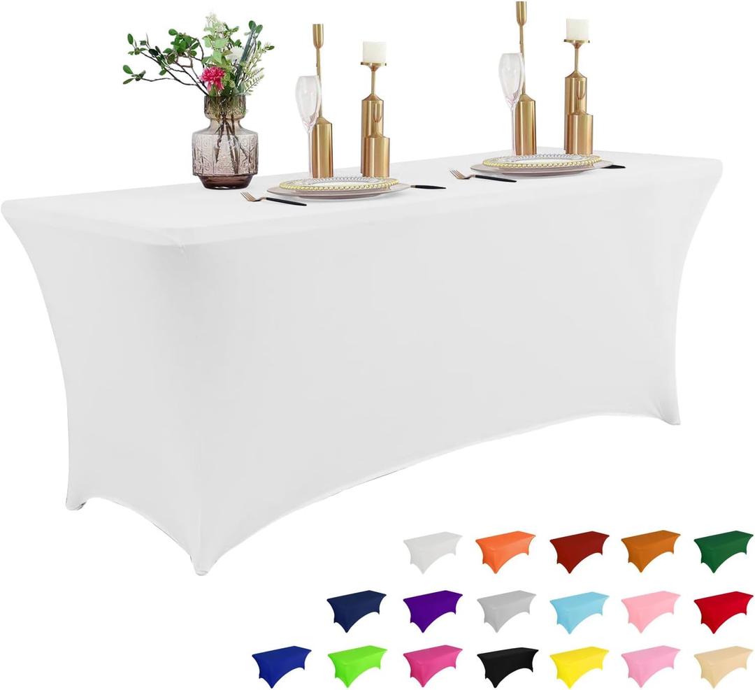 IVAPUPU 4FT Spring Table Cloth for Rectangular Fitted Events Stretch White Table Covers Washable Table Cover Spandex Tablecloth Table Protector for Party, Wedding, Cocktail, Banquet, Festival (4 Ft - 1 Pc)