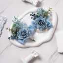 Meldel Dusty Blue Corsage and Boutonniere Set, Rose Boutonniere for Men, Prom Flower Wrist Corsage Bracelets, Homecoming Corsages Wristlet, Men Boutonnieres for Wedding Flowers Accessories Prom Suit