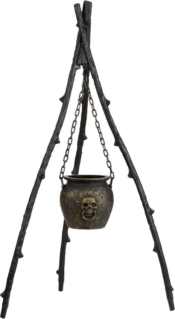 Fun Costumes Boiling Up Trouble Witch Cauldron | Halloween Decoration with Glowing Light Up Base and Stick Pieces for Indoor or Covered Outdoor Use