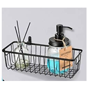 Farmhouse Metal Wire Bin Basket with Wall Mount - Small,Portable Hanging Wall Basket, Rustic Home Storage Organizer for Cabinets, Pantry, Closets, Bathroom, Kitchen,Bedroom(Black Black Storage Rack
