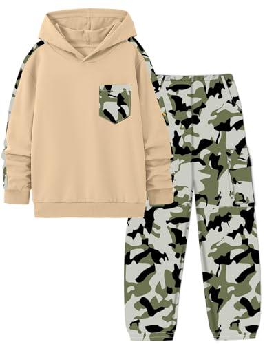 mksodopy Boys Clothes Boy Outfits 2-Piece Long Sleeve Hoodie and Camouflage Pants Boys Clothes for 6-16 Years