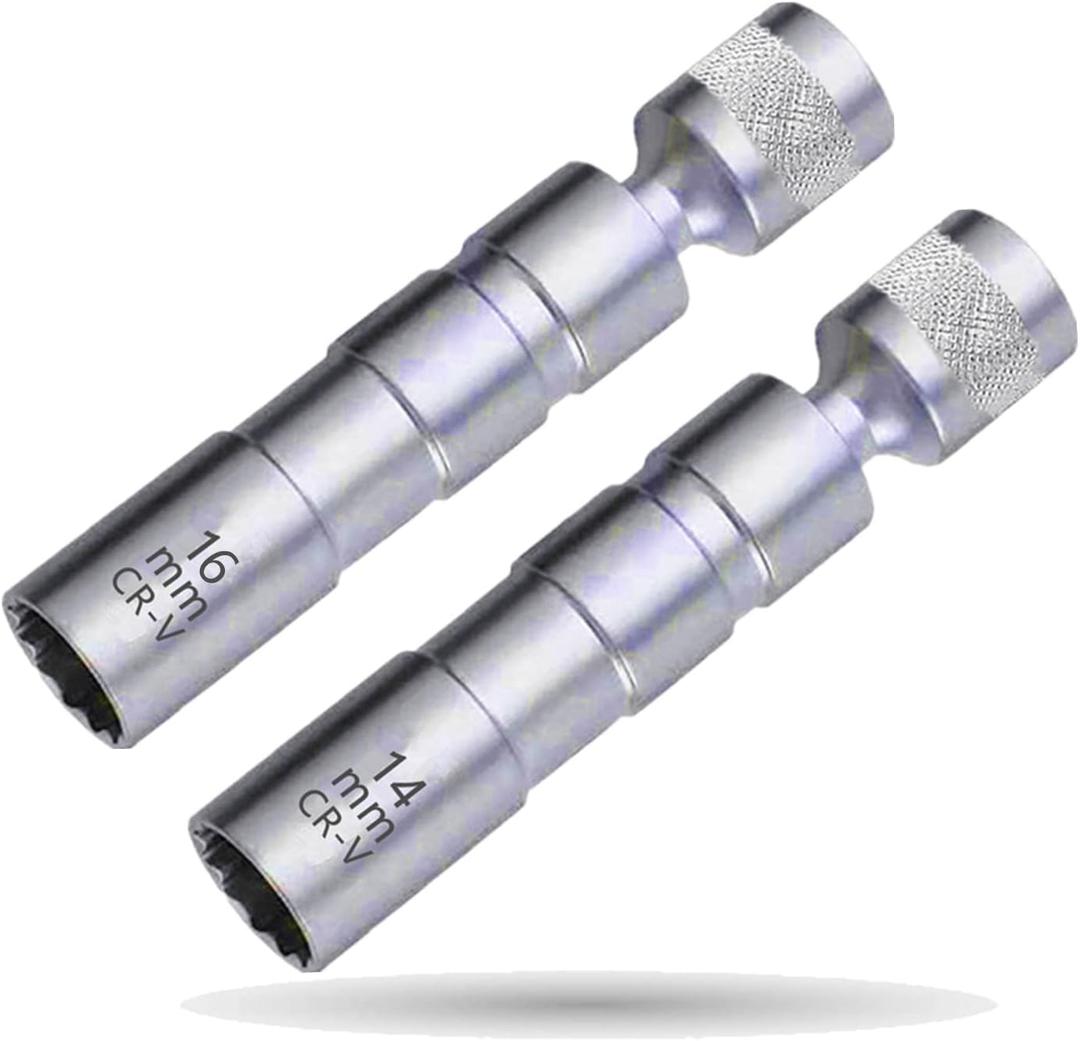 14mm&16mm Magnetic Swivel Spark Plug Socket 12-Point 3/8-Inch Drive 360 Adjustable 1mm Thin Wall Spark Plug Socket Set with Magnet Compatible with BMW Nissan Mini etc. 14mm&16mm Magnetic Swivel Spark Plug Socket 12-Point 3/8-Inch Drive 360 Adjustable 1mm Thin Wall Spark Plug Socket Set with Magnet Compatible with BMW Nissan Mini etc.