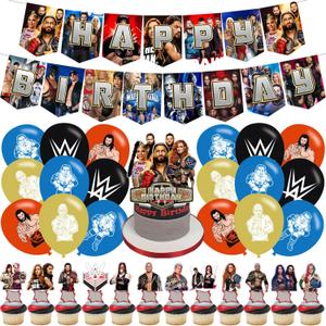 Westing Birthday Decoration,Wwe Party Decorations Include Banner,Cake Toppers and Ballons for Boxing Birthday Supplies