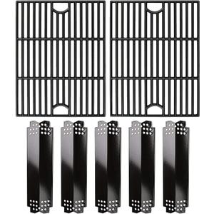 Hisencn Grill Parts for Home Depot Nexgrill 4 Burner 720-0830H, 5 Burner 720-0888N, 720-0888 Gas Grill Models, Porcelain Steel Heat Plate Flame Tamer, Cast Iron Grill Grates, 13 x 17