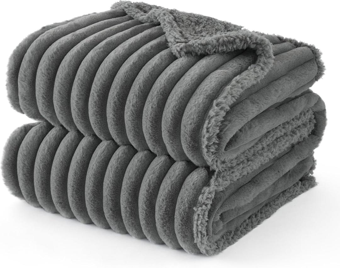 Bedsure ComfyFleece Waterproof Dog Blankets for Large Dogs - Soft Pet Cat Blanket Corduroy Fleece for Couch Bed Protector Washable, Cozy Calming Reversible Furniture Protection,50"x60", Warm Grey (XL(50x60")-1pc)