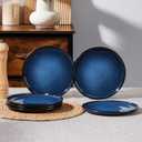E-far 10.5 Ceramic Dinner Plates Set of 6, Large Reactive Glaze Stoneware Dishes, Round Salad Plate for Home Kitchen Restaurant, Microwave & Dishwasher Safe Deep Sea Blue