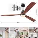 72 Inch Ceiling Fans with Lights and Remote, 3 Solid Wood Blades Large Fan