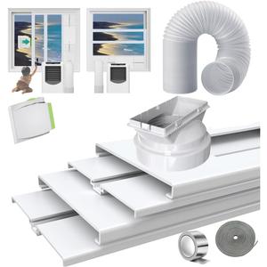 Portable AC Window Vent Kit With 5.9"Hose,26-62"Adjustable with Universal Coupler Security Lock & 2 Weather Strippings Fit for LG/Hisense etc Portable ac Vertical/Horizontal Sliding Window Seal Kit
