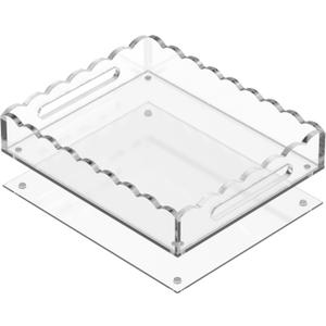 GRAHAM DESIGN 10x12 Rectangular Scalloped Acrylic Tray with Handles & Magnetic Mat – Clear Decorative Serving Tray, Vanity Organizer & Photo Display, Anti-Slip Coffee Table Decor Gift