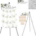 Pinkunn Greenery Wedding Seating Chart with Easel Display Stand 15.8 x 23.6 Inch Greenery Wooden Rustic Seating Chart Board Please Find Your Seat Sign for Baby & Bride Shower Wedding Sign Decor