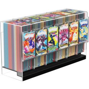 6 Slot Booster Pack Dispenser with Black Base Rounded Safety Design Clear Premium Acrylic Card Dispenser Desktop Organizer Display for TCG and Sports Card Boosters(Cards Not Including)