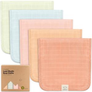 KeaBabies Cotton Muslin Burp Cloths Baby Boy, Girl - 5-Pack Soft & Absorbent Burping Cloth for Babies, Large Baby Towels & Washcloths for Newborn, Spit Up Rags, No Shrink, 20x10" (Flora Dew)
