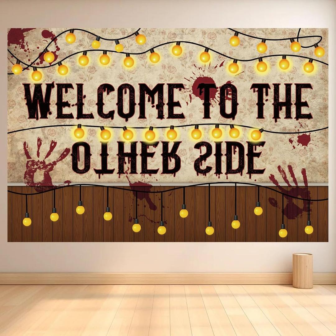 Welcome to The Other Side Backdrop, 59x39.4in Party Decor Halloween Birthday Theme Photo Props Banner for Home & Room Decoration