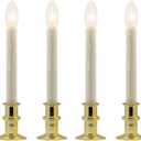 Celestial Lights Set of Four Battery Operated Remote Programmable Window Hugger Candle for Narrow Window Sills Daily Timer Choose 6, 8, or 10 Hours Flicker or Steady (Brass)