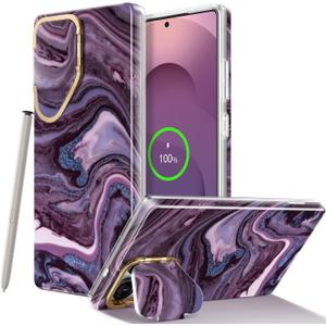 GVIEWIN Magnetic for Samsung Galaxy S25 Ultra Case with Camera Cover Kickstand, [Compatible with MagSafe] [Screen Protector] Mil-Grade Drop Protection Marble Phone Case 6.9" (Quicksand/Purple)