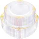 Joyido 100PCS Clear Gold Plastic Plates - Clear Disposable Plates with Gold Rim - Clear Party Plate Include 50PCS Dessert Plates, 51PCS Dinner Plate for Weddings & Thanksgiving Parties