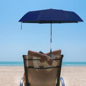 Beach Chair Umbrella with Clamp, Portable Clip on Umbrella for Outdoor Chairs, Adjustable UPF50+ Sun Shade Umbrellas for Beach Patio Travel Camping Wheelchair Golf Cart, Small 40inch with Storage Bag