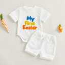 Douhoow My First Easter Baby Boy Outfit Embroidered Short Sleeve Baby Romper Boys Shorts Infant Summer Clothes