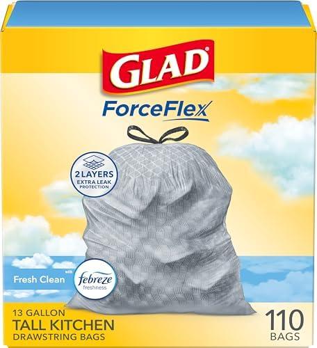 Glad Tall Kitchen Drawstring Bags - Odor shield 13 Gallon White Bag, Febreze Fresh Clean, 140 Count