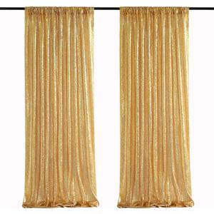 Gold Sequin Backdrop Curtain Panels Stage 2 Pieces 2FTx8FT Sheer Gold Curtains Backdrop Photo Backdrop Curtains for Wedding Birthday Party Background Drapes Christmas Decorations